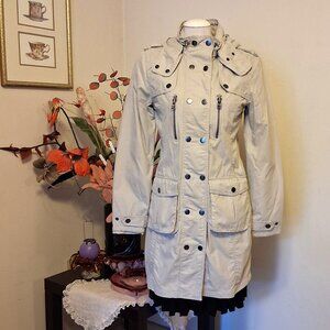 NWT Signal Classic Double-Breasted Beige Hooded Lined Trench Coat Windproof